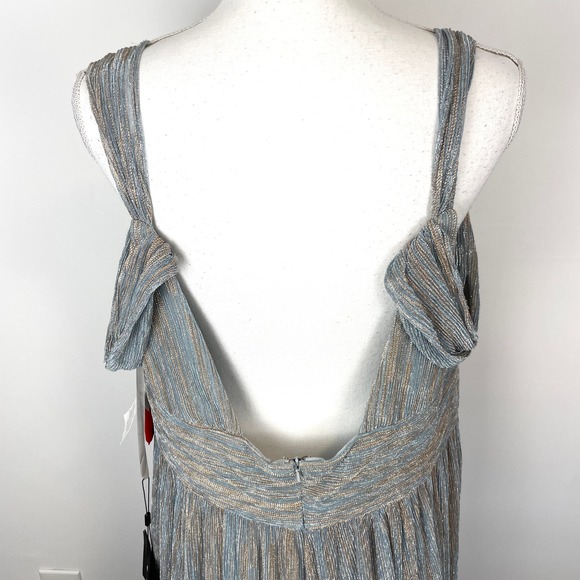 Mac Duggal Grecian Cold Shoulder Backless Gown In Golden Blue 26362 Size 14 New - Picture 11 of 16